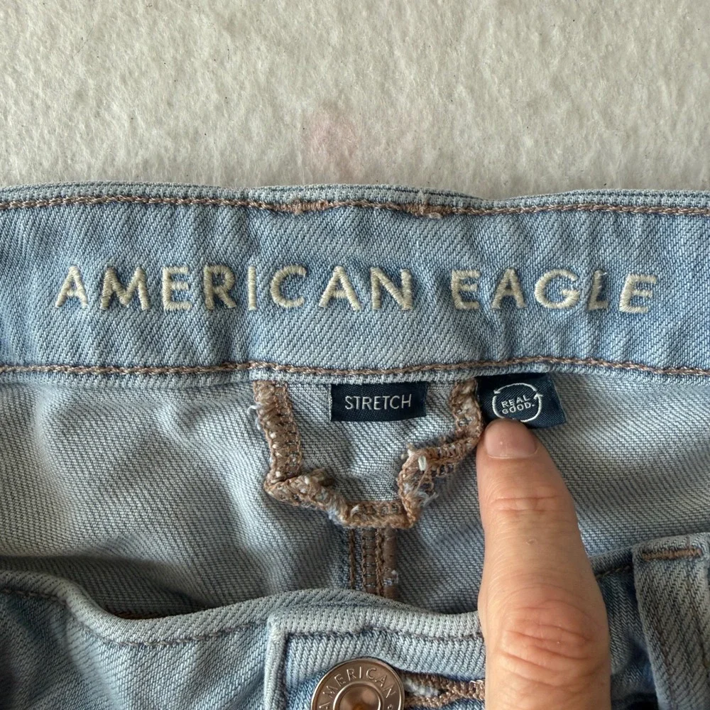 American Eagle Wide Leg Carpenter Jeans Womens 10 Light Wash Stretch Denim